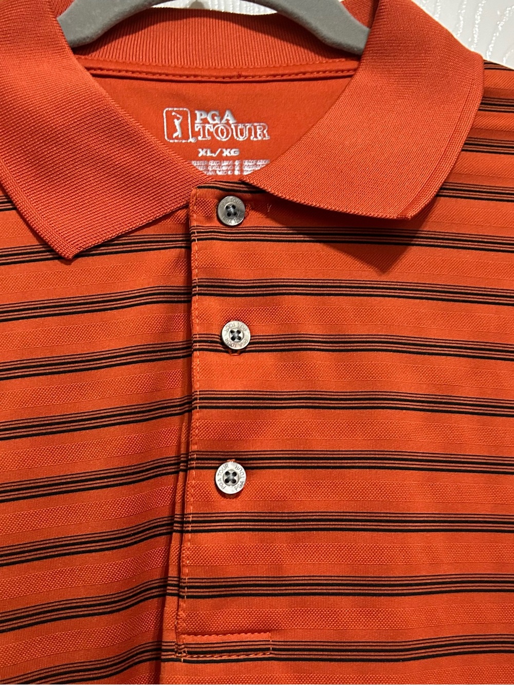 PGA Tour Orange Polo with Black Stripe Detail